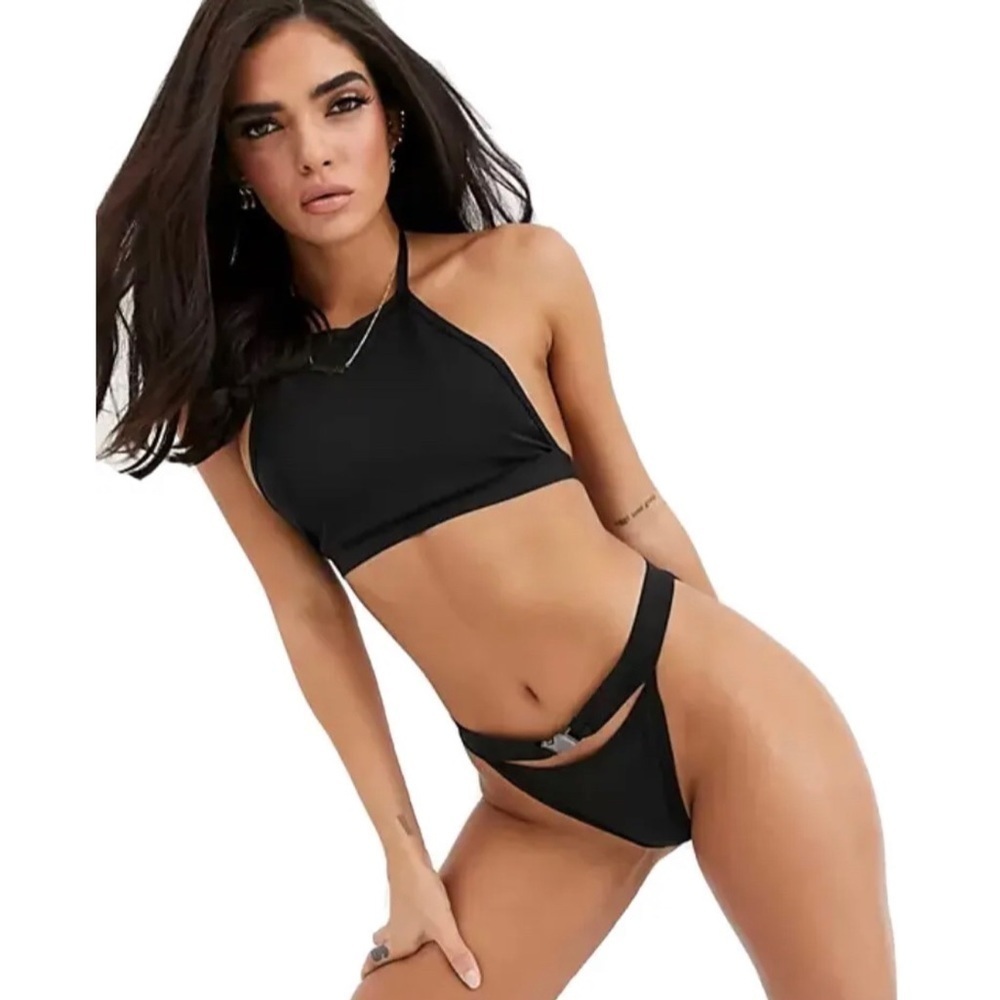 Candypants Exclusive Bandage High Leg Buckle Cut Out Black Bikini Bottom New